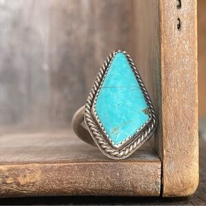 Geometric Southwest Turquoise Ring Size 9 Vintage Native American
